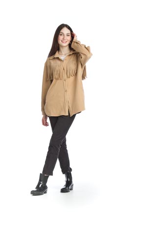 JT-13762 - Soft Corduroy Fringe Shirt Jacket  - Colors: Camel, Cream - Available Sizes:XS-XXL - Catalog Page:70 